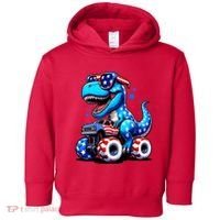 Patriotic T Rex Riding Monster Truck Toddler Hoodie thumb 0