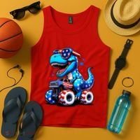 Patriotic T Rex Riding Monster Truck Tank Top thumb 4