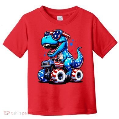 Patriotic T Rex Riding Monster Truck Toddler T-Shirt