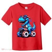 Patriotic T Rex Riding Monster Truck Toddler T-Shirt thumb 0