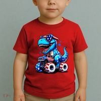 Patriotic T Rex Riding Monster Truck Toddler T-Shirt thumb 2