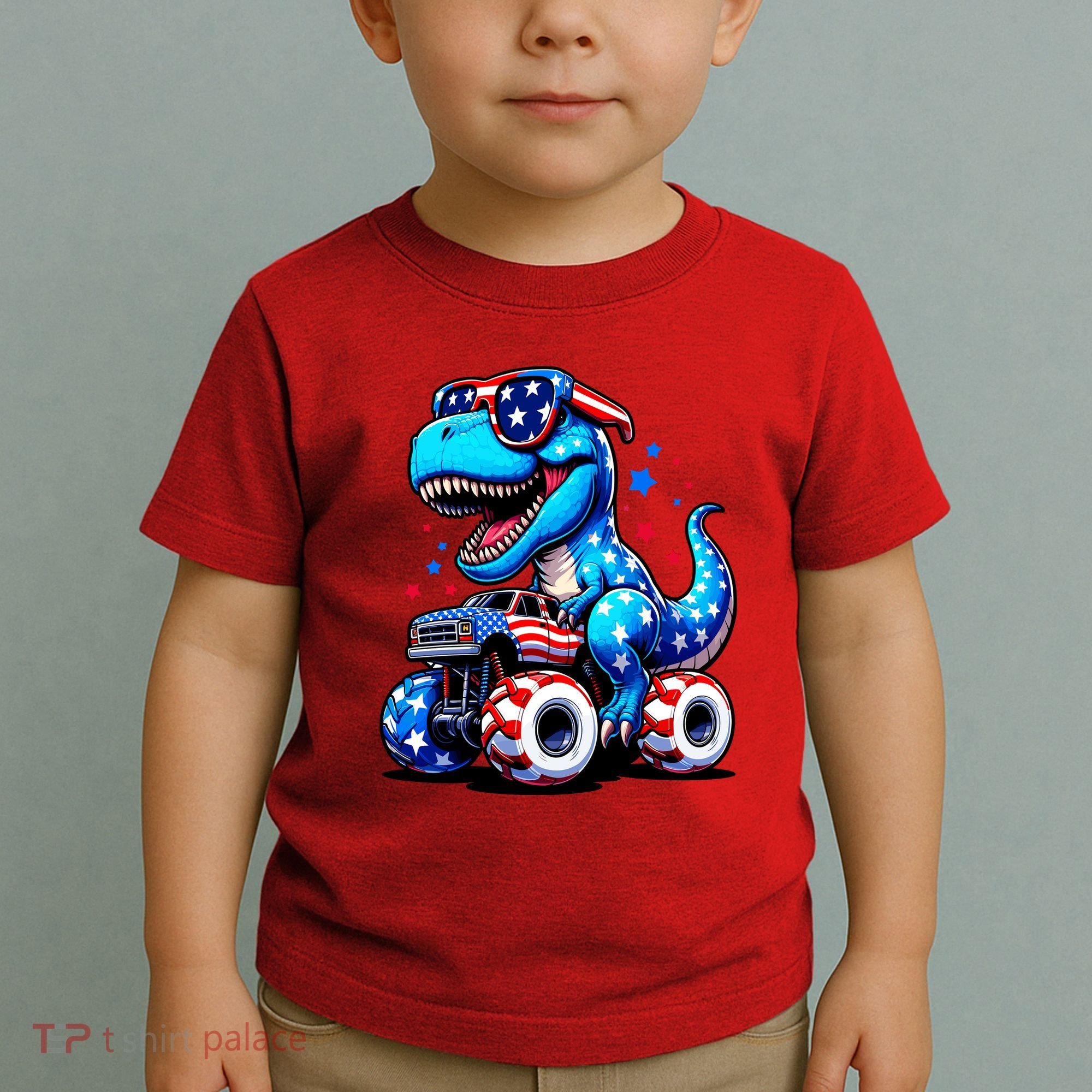 Patriotic T Rex Riding Monster Truck Toddler T-Shirt