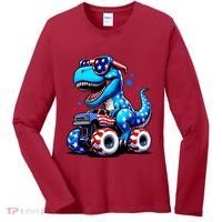 Patriotic T Rex Riding Monster Truck Women's Long Sleeve Shirt thumb 0