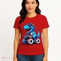 Patriotic T Rex Riding Monster Truck Women's T-Shirt thumb 4