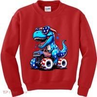 Patriotic T Rex Riding Monster Truck Kids Sweatshirt thumb 0