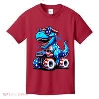 Patriotic T Rex Riding Monster Truck Kids T-Shirt thumb 0