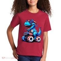 Patriotic T Rex Riding Monster Truck Kids T-Shirt thumb 2