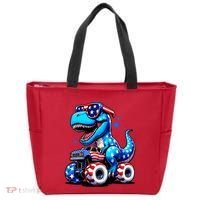 Patriotic T Rex Riding Monster Truck Tote Bag thumb 0