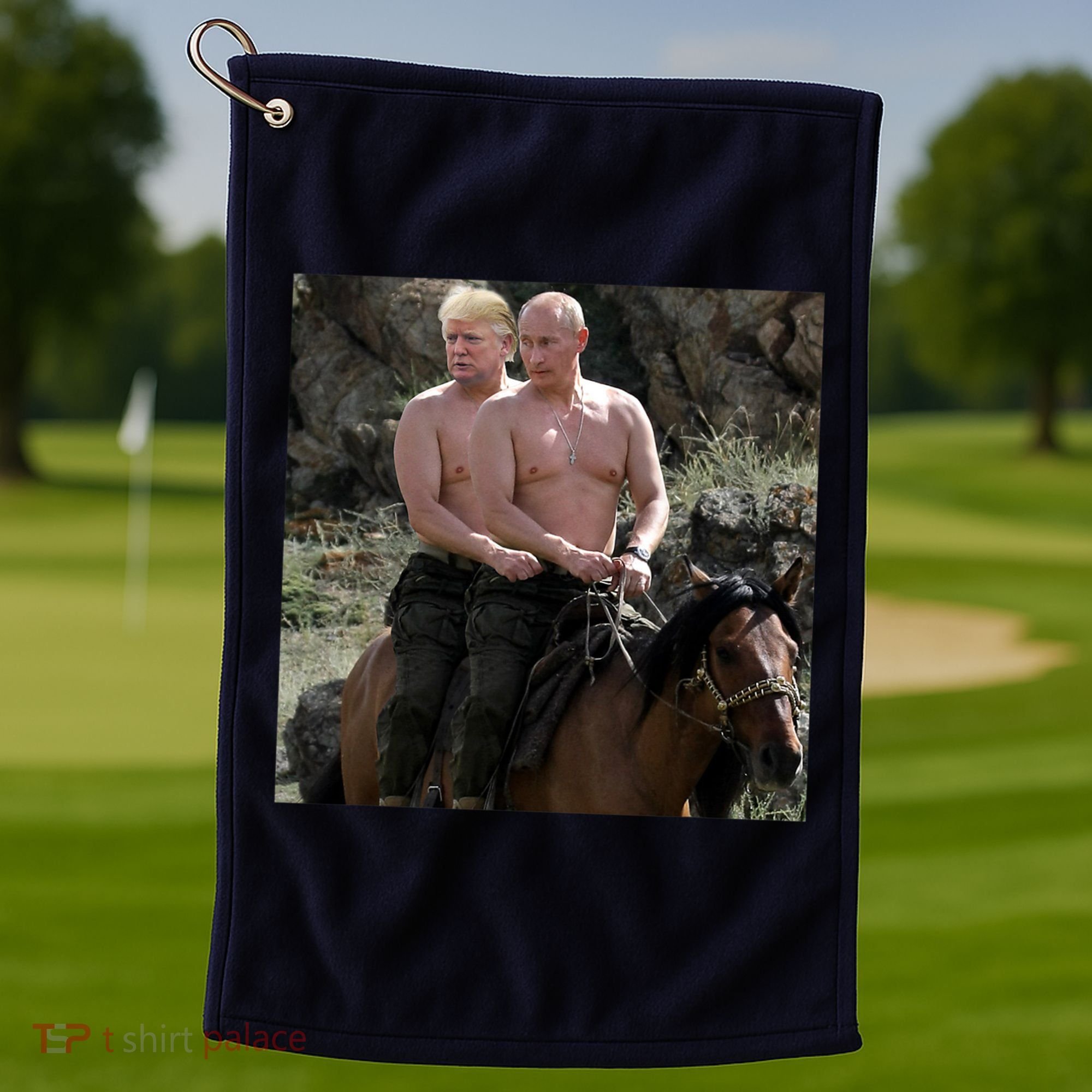 Putin Trump Riding Horse | Russia Tee Golf Towel