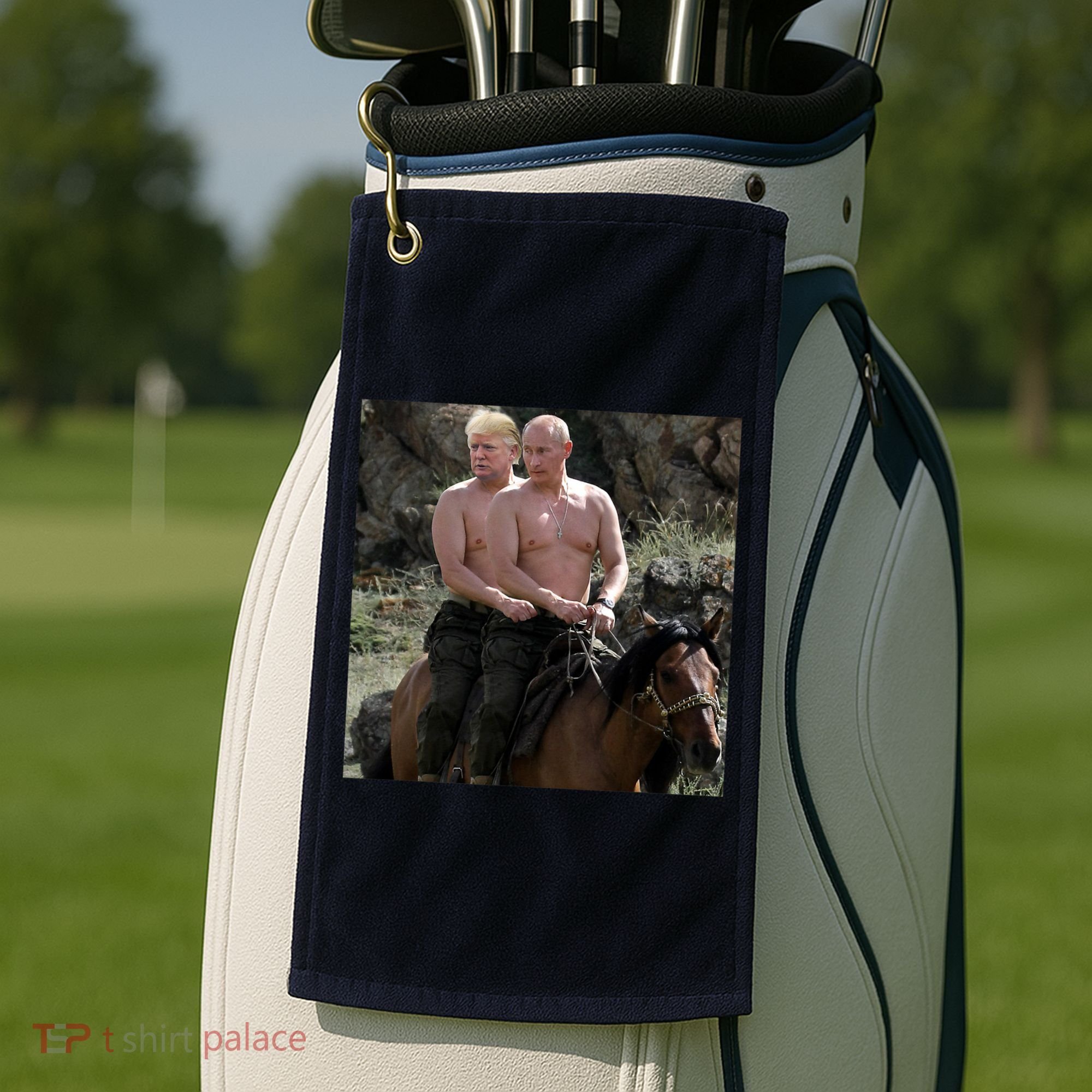 Putin Trump Riding Horse | Russia Tee Golf Towel