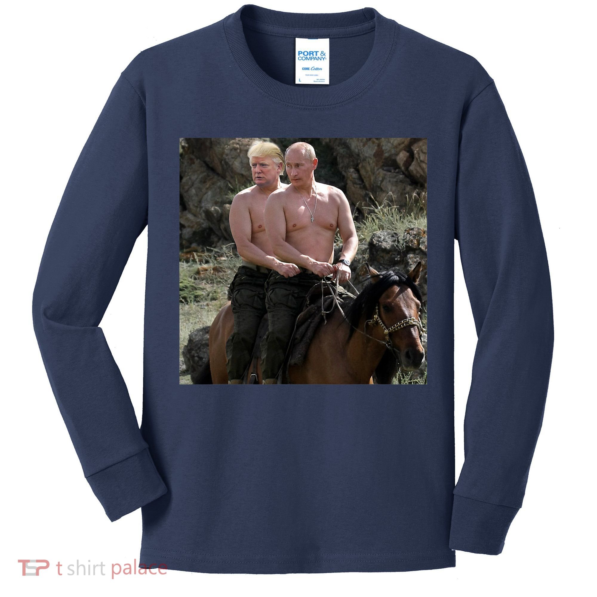 Putin Trump Riding Horse | Russia Tee Kids Long Sleeve Shirt