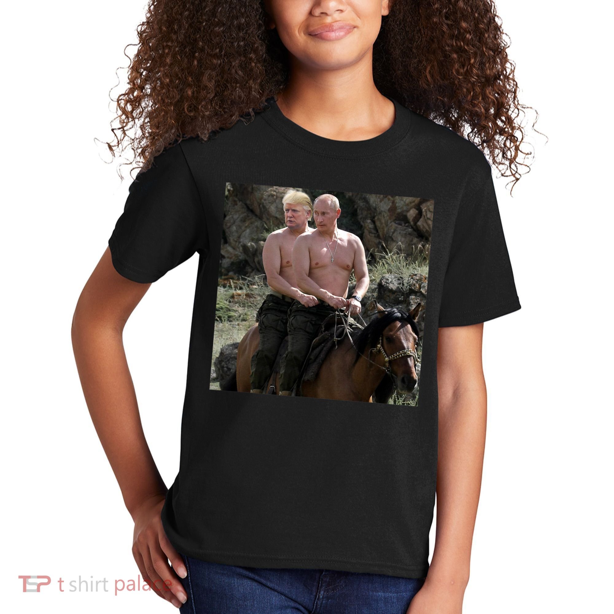 Putin Trump Riding Horse | Russia Tee Kids T-Shirt