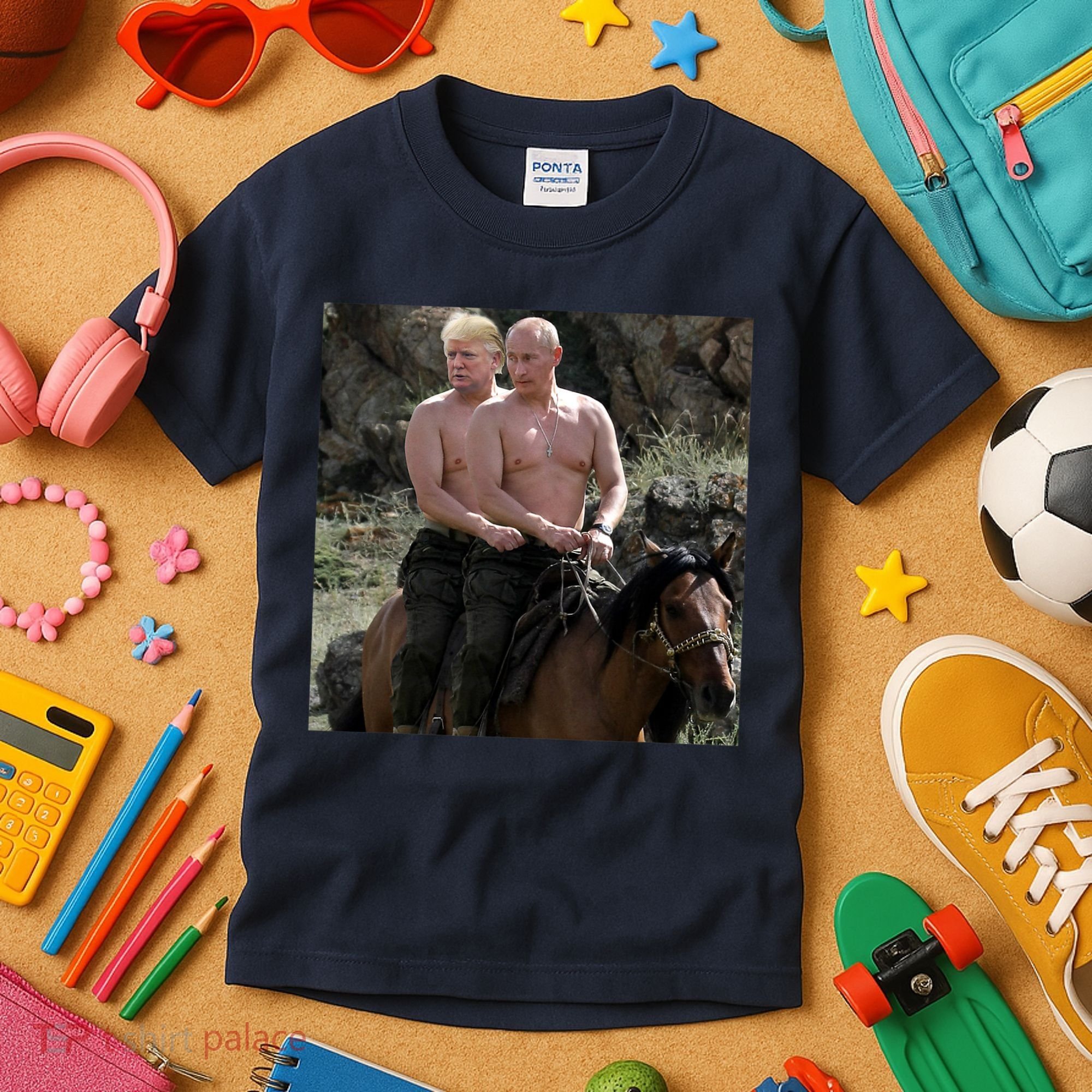 Putin Trump Riding Horse | Russia Tee Kids T-Shirt