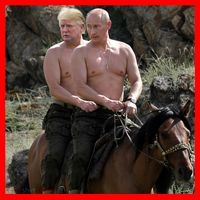 Putin Trump Riding Horse | Russia Tee Santa Hat thumb 1