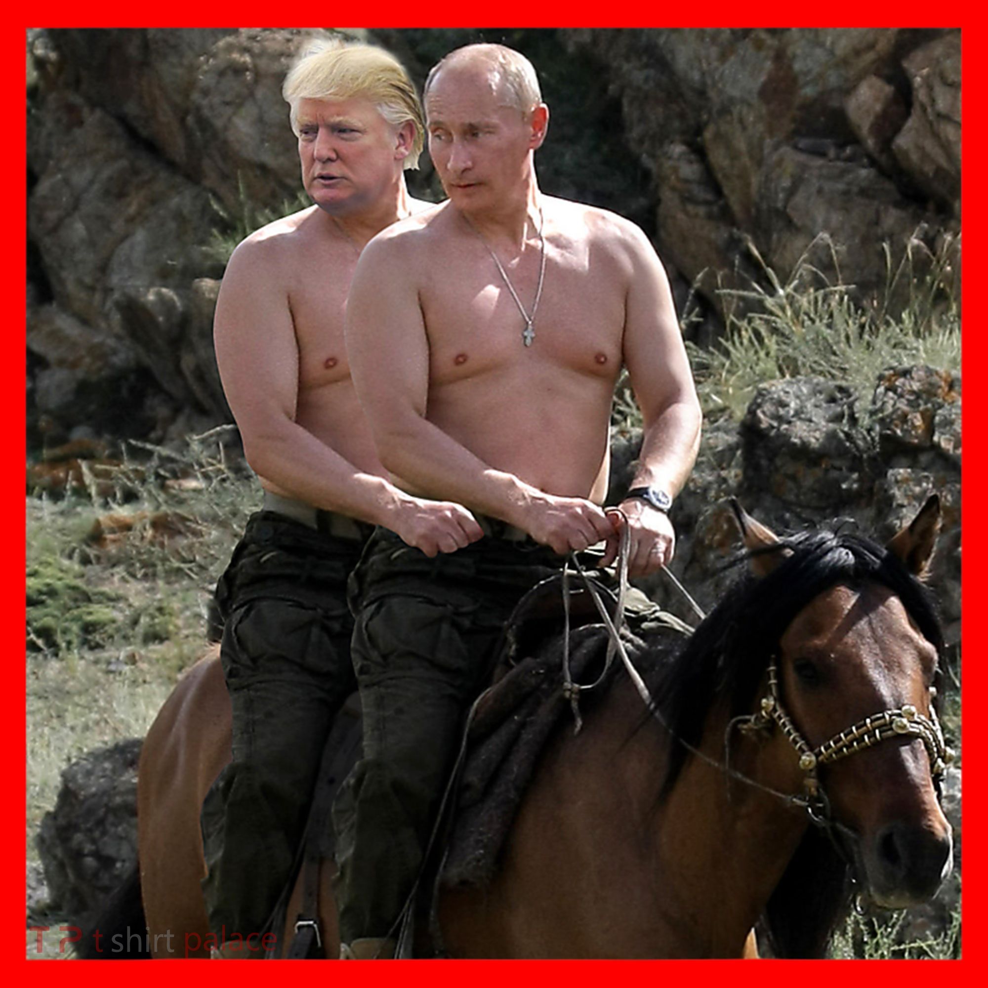 Putin Trump Riding Horse | Russia Tee Santa Hat