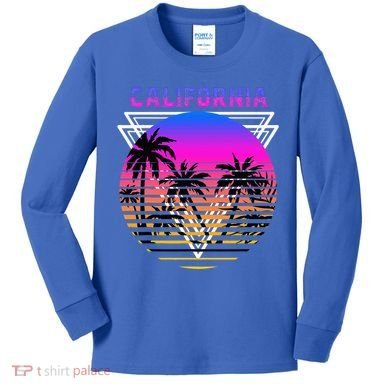 Palm Trees Retro Cali Long Beach Vintage Tropical California Kids Long Sleeve Shirt