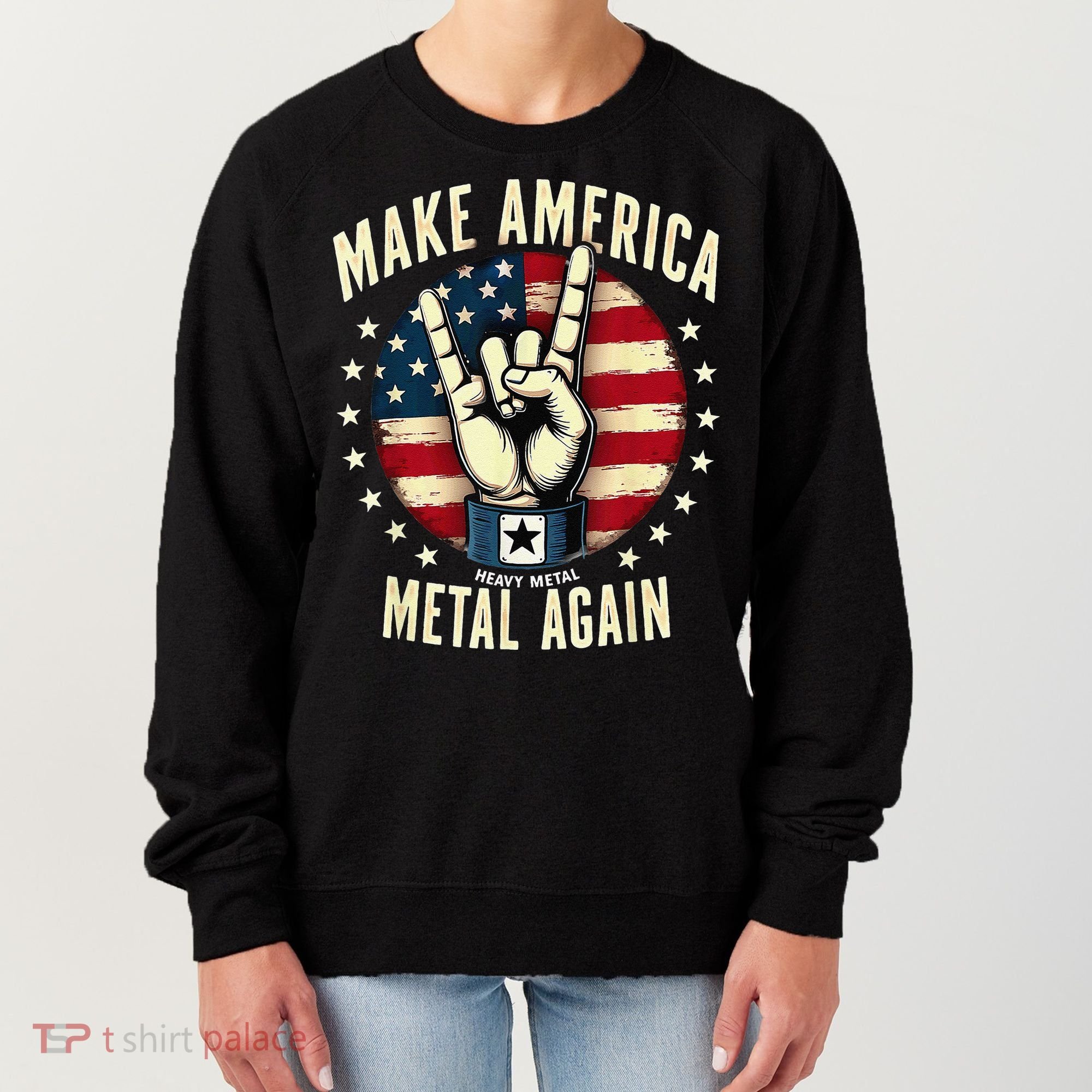 Patriotic Trump Rock Hand Make America Metal Again Women's Sweatshirt