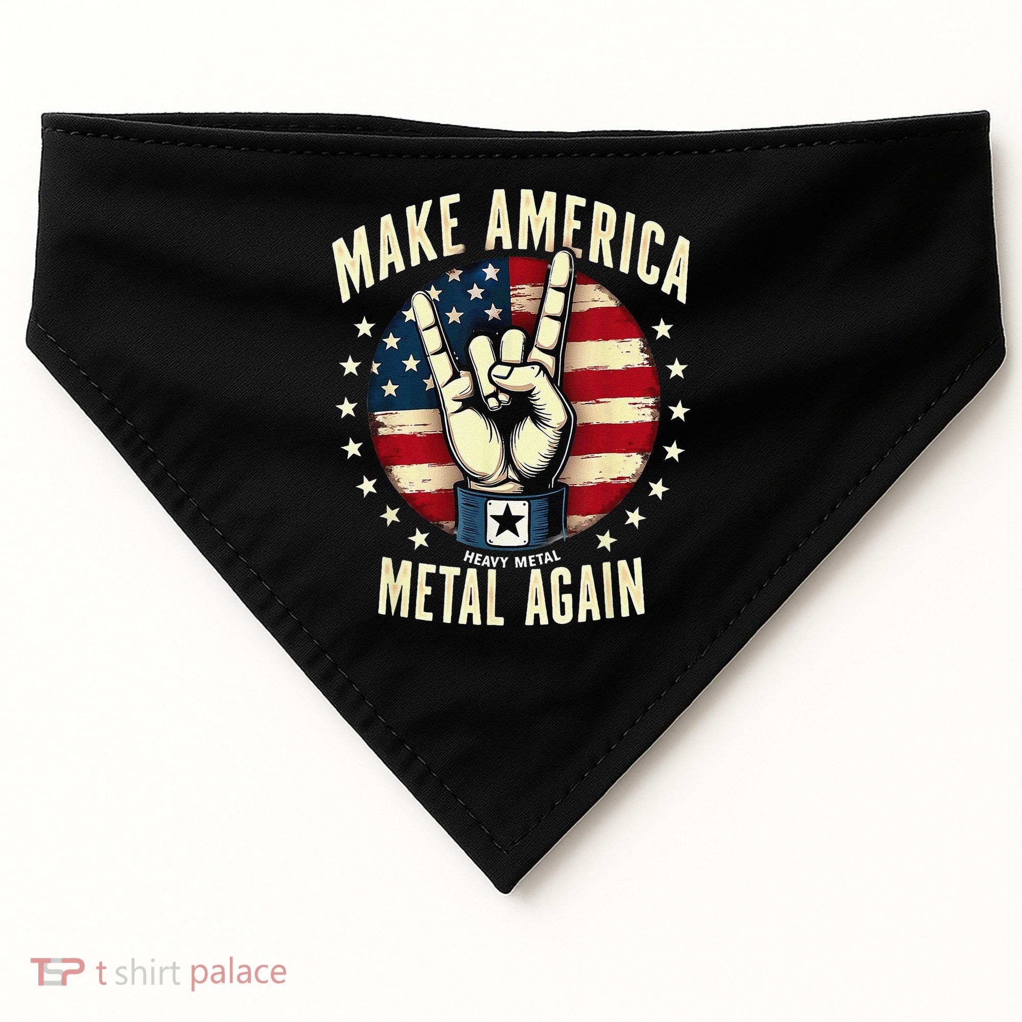 Patriotic Trump Rock Hand Make America Metal Again USA-Made Doggie Bandana