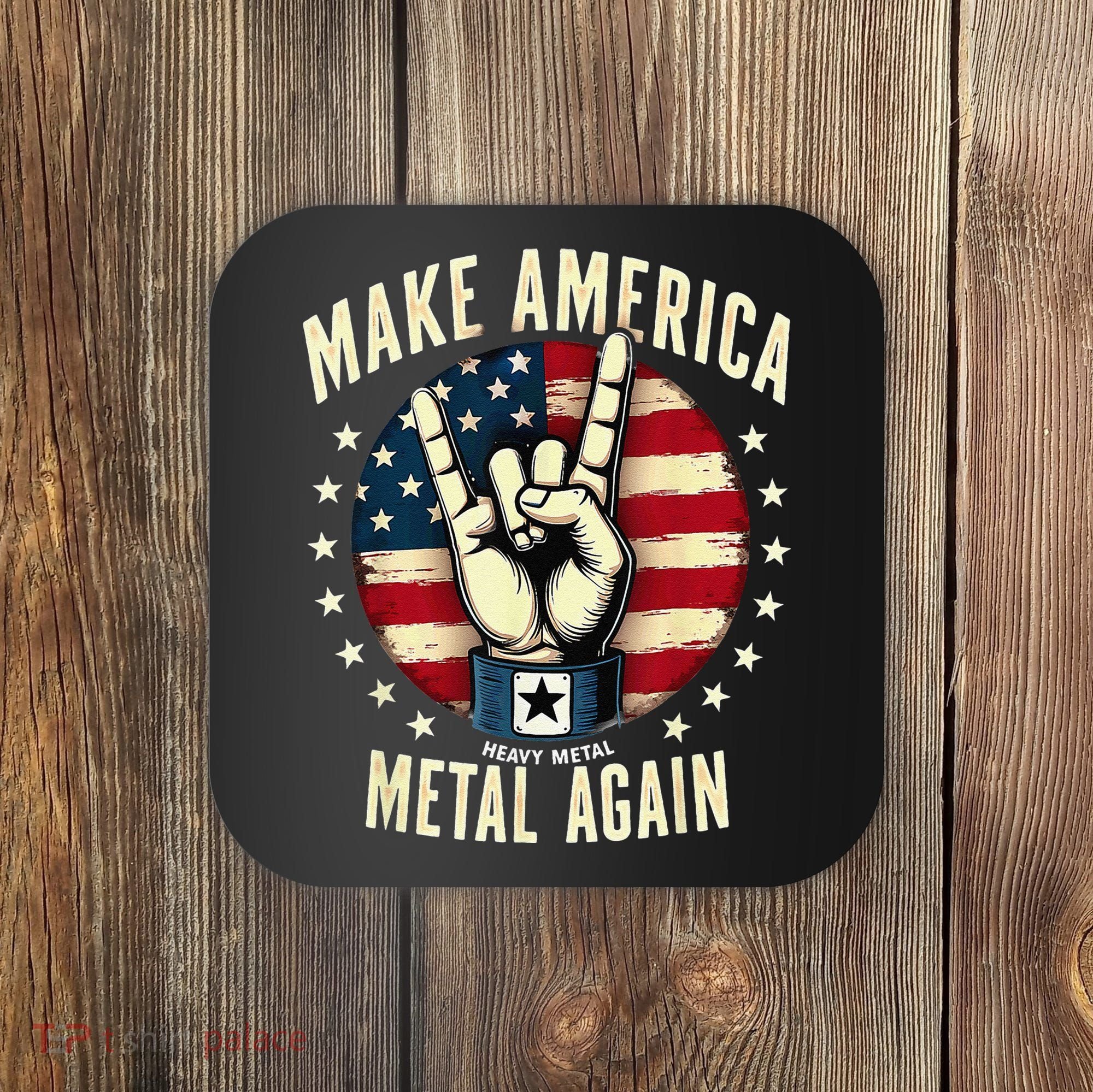 Patriotic Trump Rock Hand Make America Metal Again Coaster