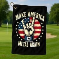 Patriotic Trump Rock Hand Make America Metal Again Golf Towel thumb 1