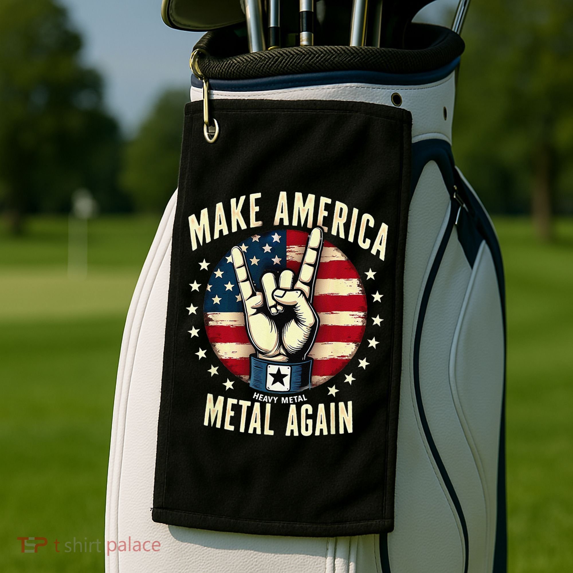 Patriotic Trump Rock Hand Make America Metal Again Golf Towel