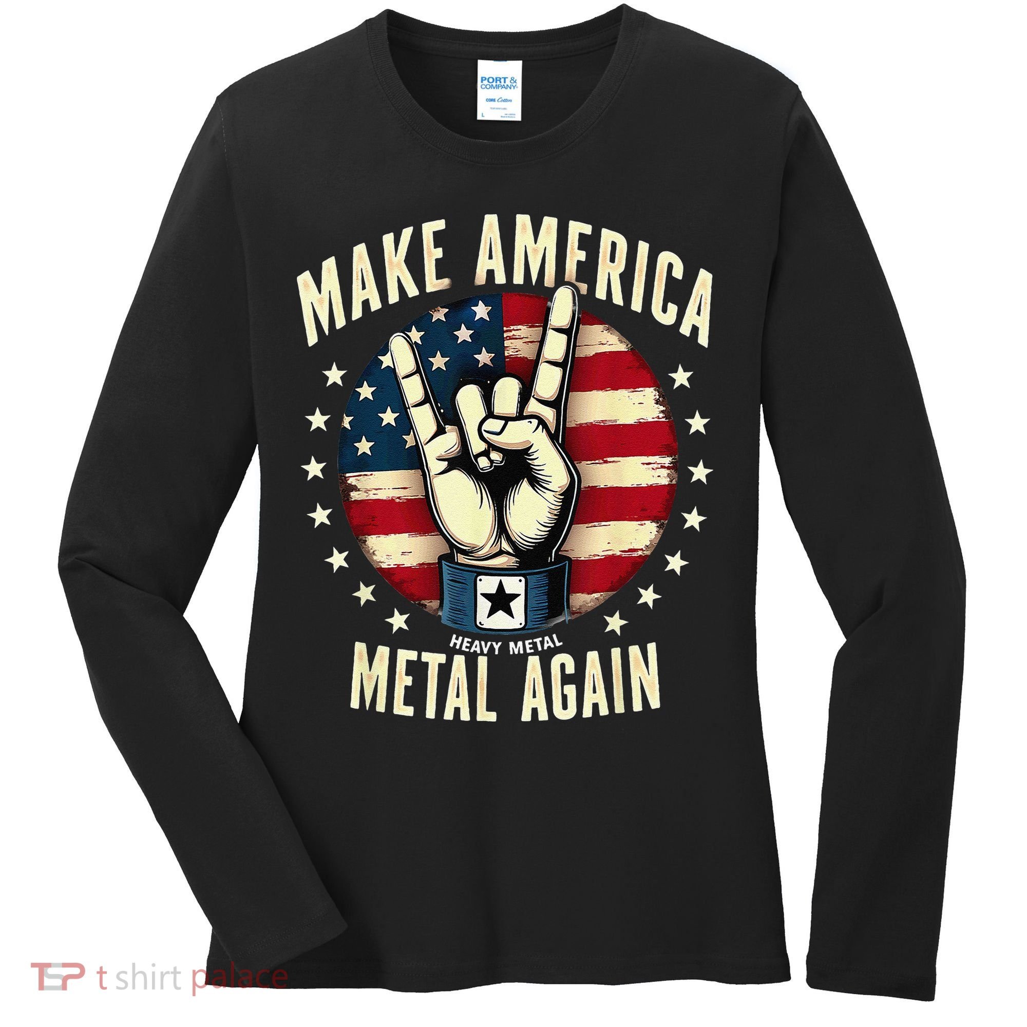Patriotic Trump Rock Hand Make America Metal Again Women's Long Sleeve Shirt