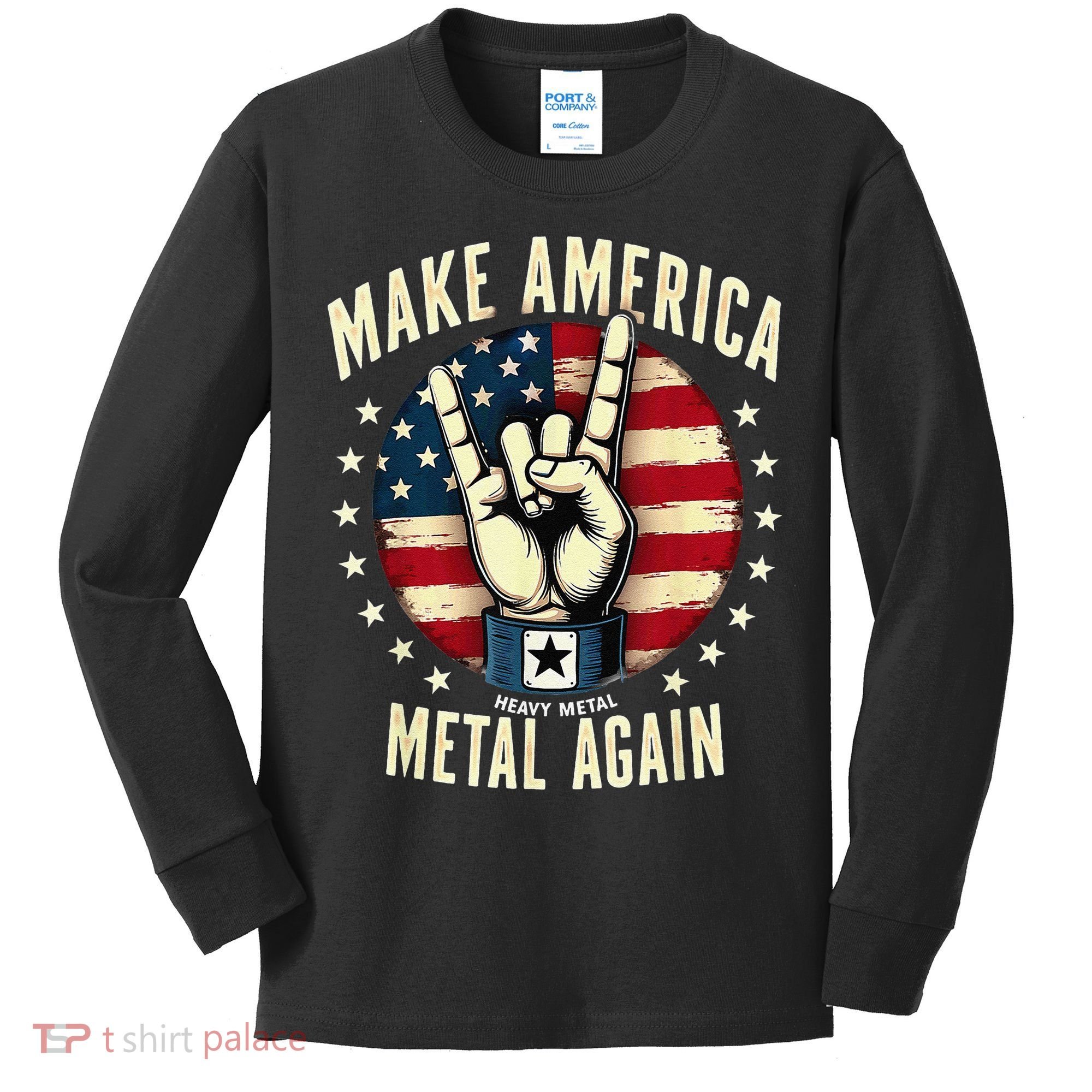Patriotic Trump Rock Hand Make America Metal Again Kids Long Sleeve Shirt