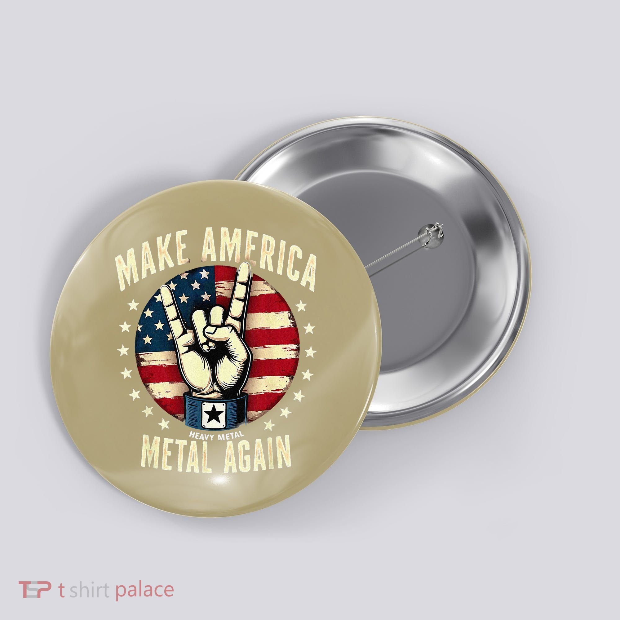 Patriotic Trump Rock Hand Make America Metal Again Button