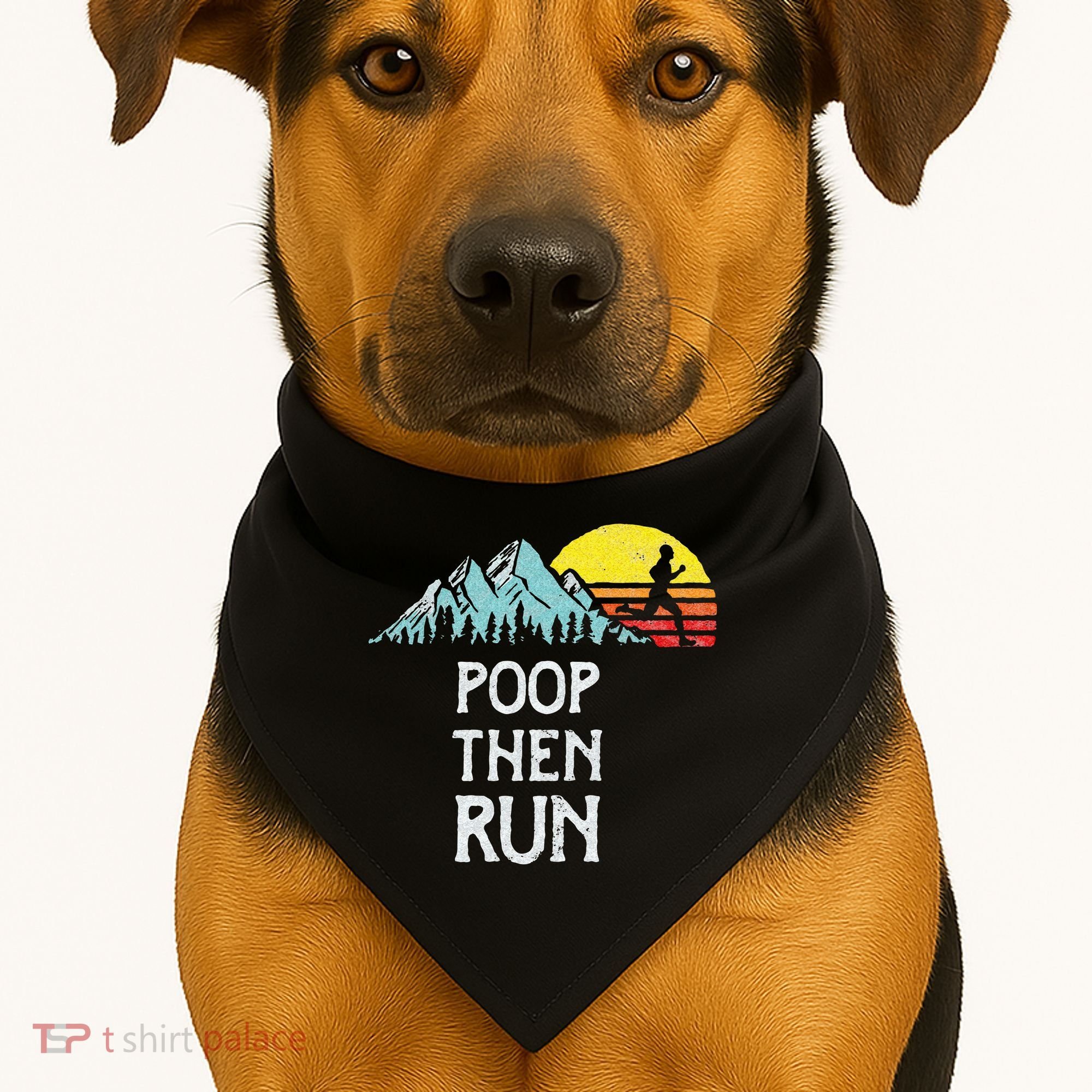 Poop Then Run! Funny Trail Running Graphic USA-Made Doggie Bandana