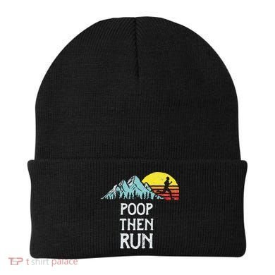 Poop Then Run! Funny Trail Running Graphic Beanie