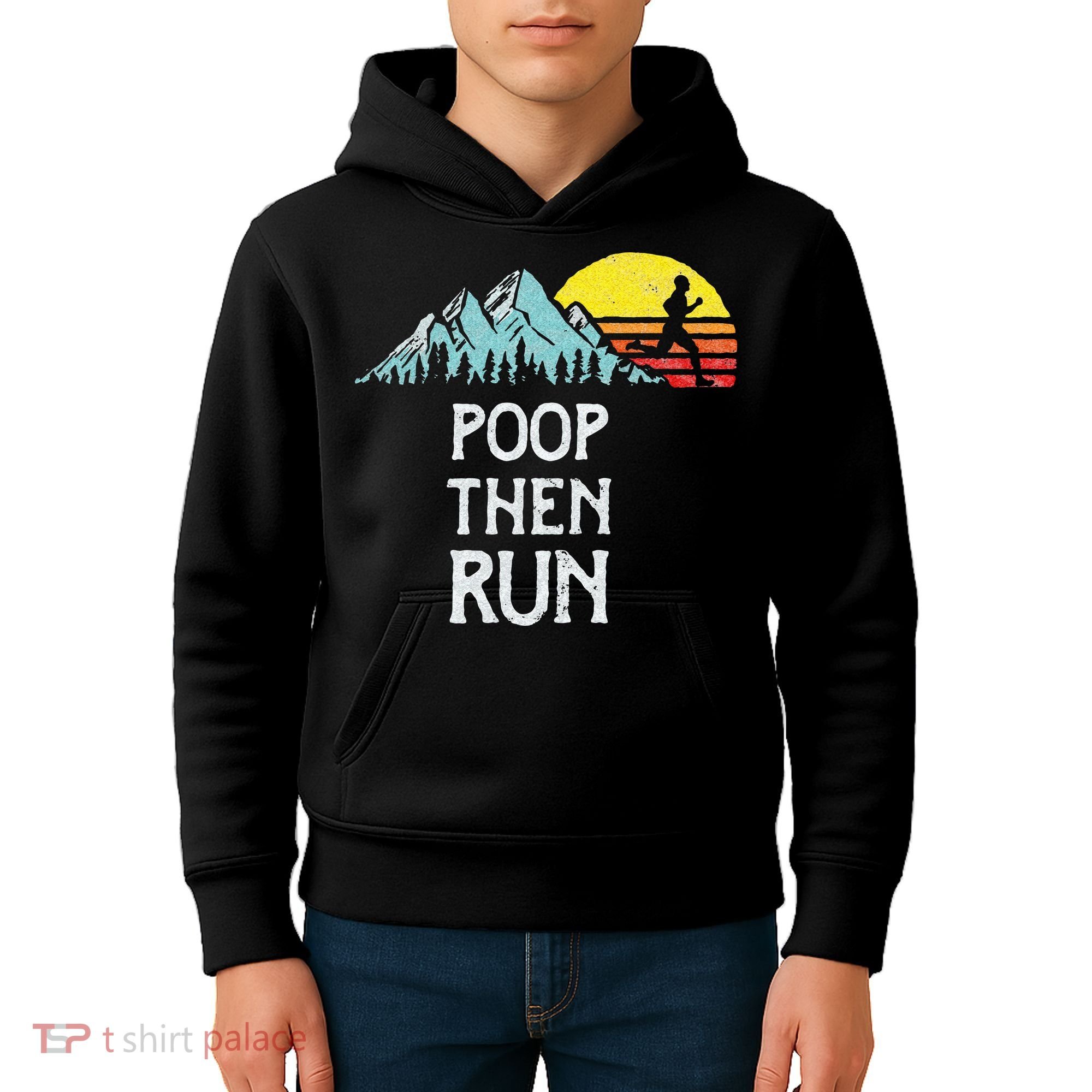 Poop Then Run! Funny Trail Running Graphic Kids Hoodie
