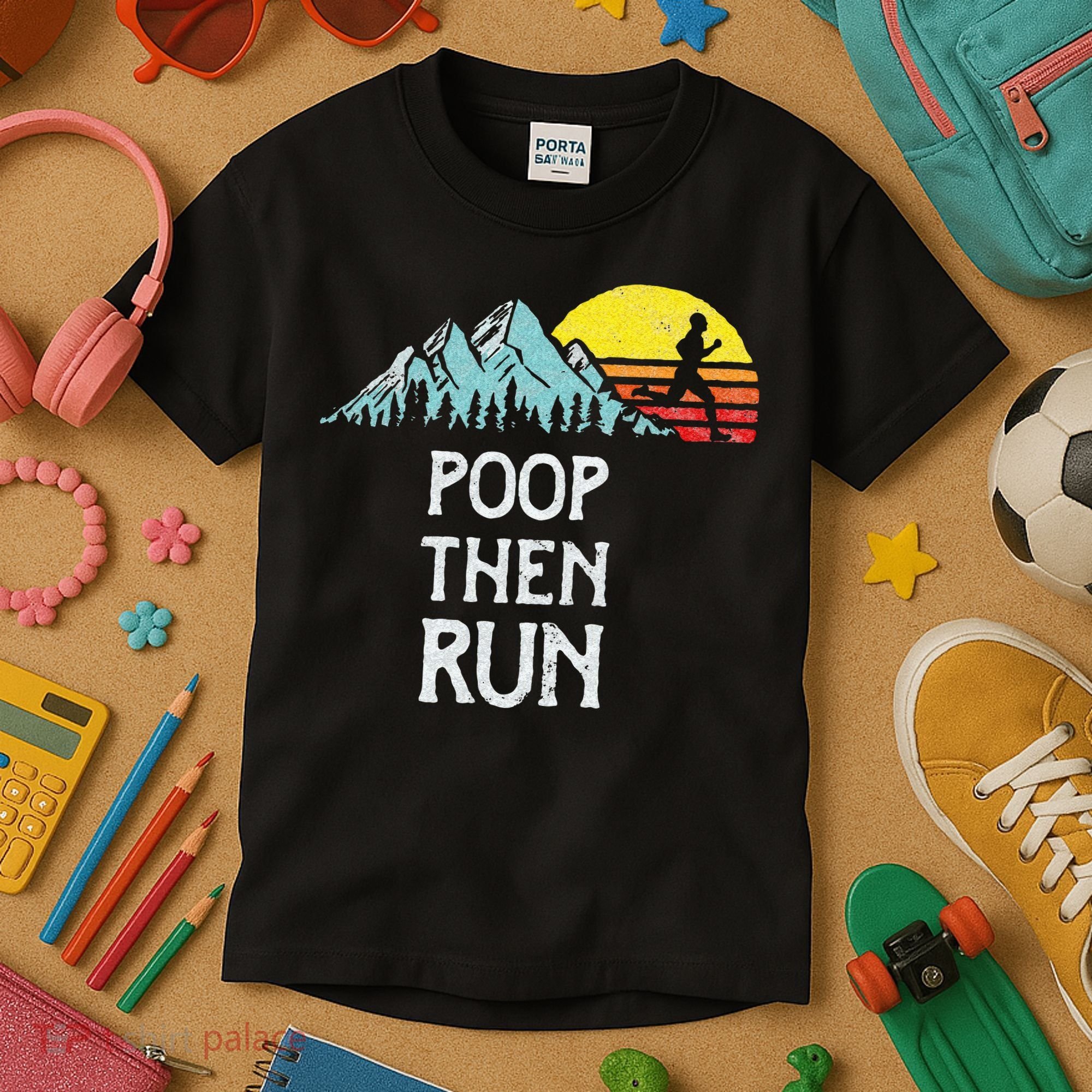 Poop Then Run! Funny Trail Running Graphic Kids T-Shirt