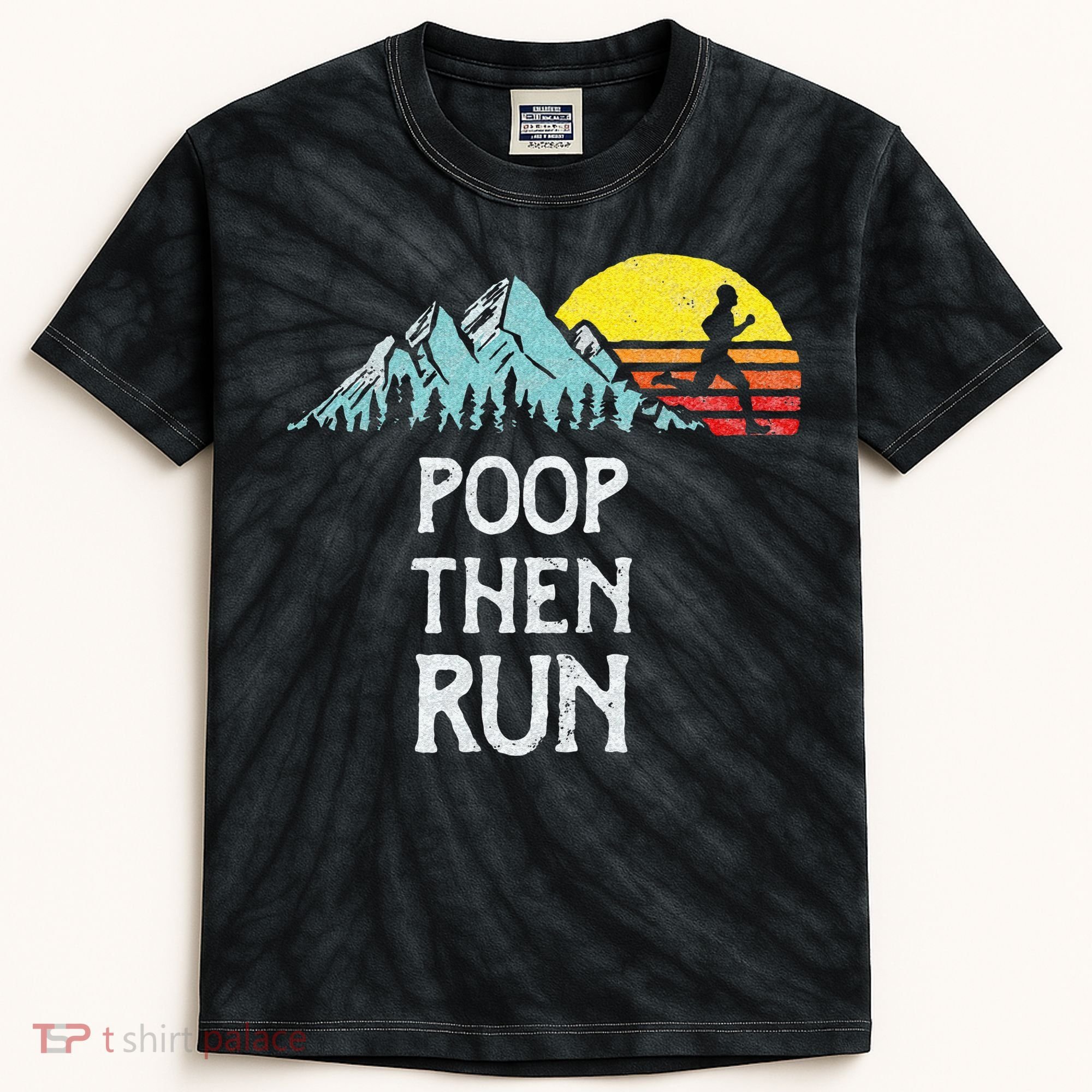 Poop Then Run! Funny Trail Running Graphic Kids Tie-Dye T-Shirt