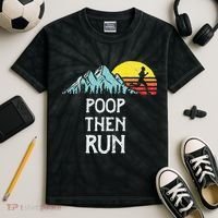 Poop Then Run! Funny Trail Running Graphic Kids Tie-Dye T-Shirt thumb 2