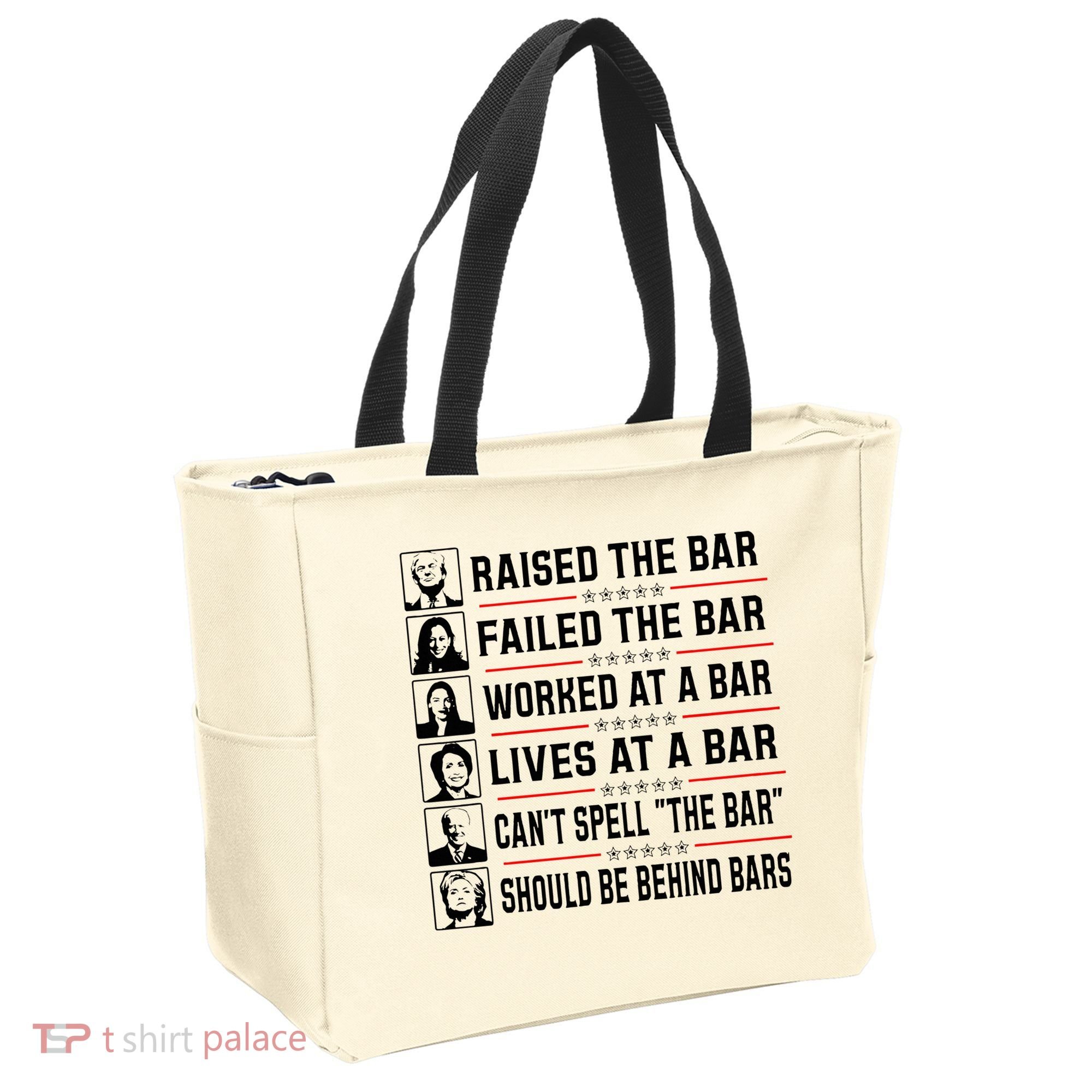 Pro Trump Raised The Bar Funny Political Anti Biden Meme Tote Bag