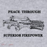 Peace Through Superior Firepower Retro 80S Sci Fi Women's Sweatshirt thumb 2