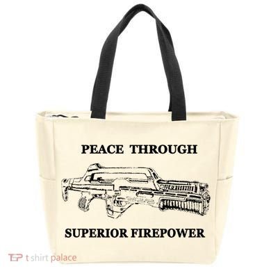 Peace Through Superior Firepower Retro 80S Sci Fi Tote Bag