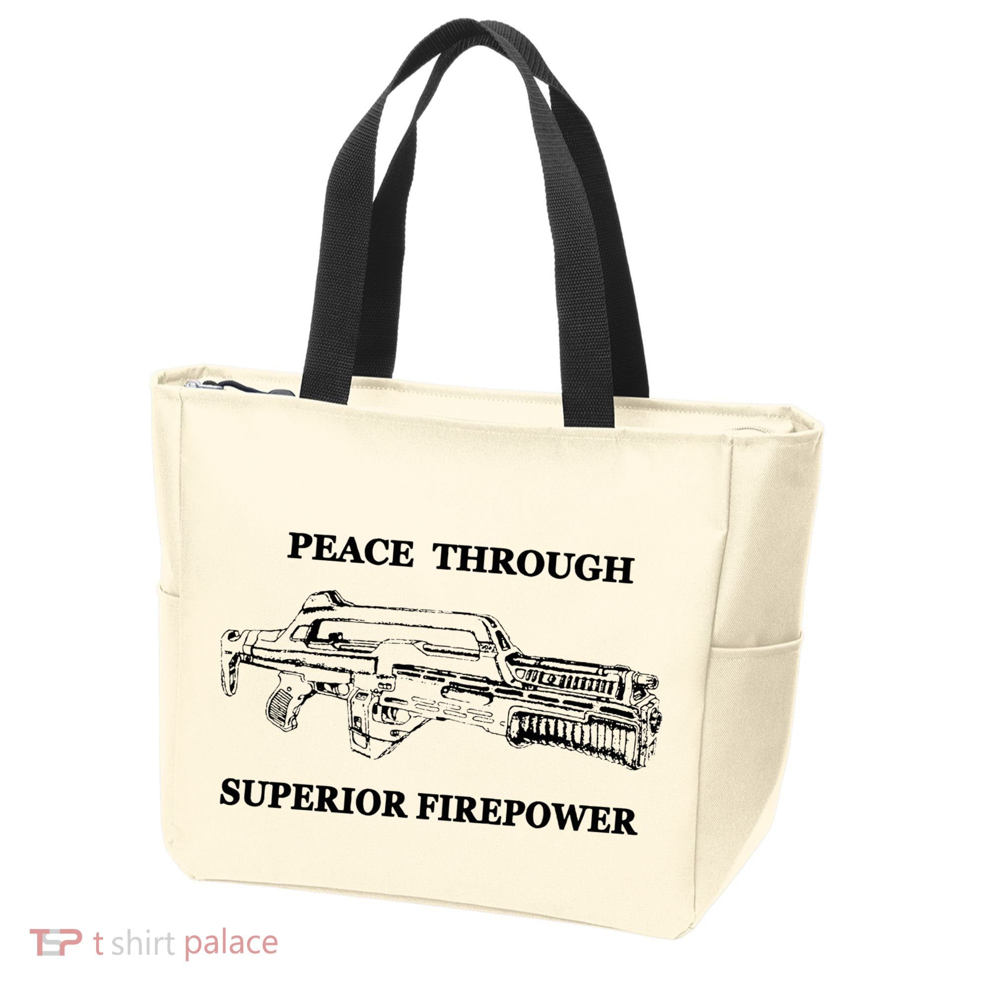 Peace Through Superior Firepower Retro 80S Sci Fi Tote Bag