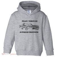 Peace Through Superior Firepower Retro 80S Sci Fi Toddler Hoodie thumb 0