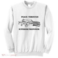 Peace Through Superior Firepower Retro 80S Sci Fi Sweatshirt thumb 0