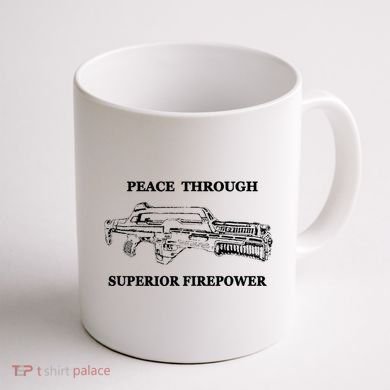 Peace Through Superior Firepower Retro 80S Sci Fi Coffee Mug back