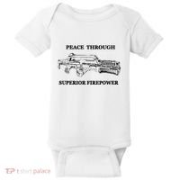 Peace Through Superior Firepower Retro 80S Sci Fi Baby Bodysuit thumb 0