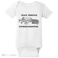 Peace Through Superior Firepower Retro 80S Sci Fi Baby Bodysuit thumb 0