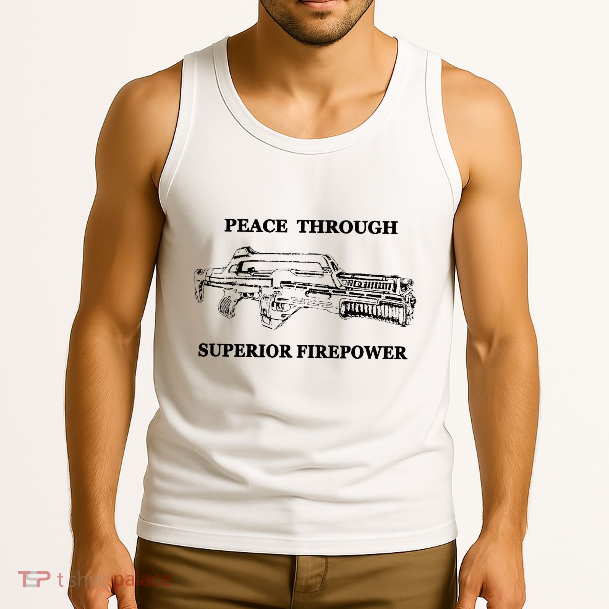 Peace Through Superior Firepower Retro 80S Sci Fi Tank Top