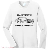 Peace Through Superior Firepower Retro 80S Sci Fi Women's Long Sleeve Shirt thumb 0