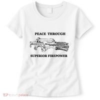Peace Through Superior Firepower Retro 80S Sci Fi Women's T-Shirt thumb 0