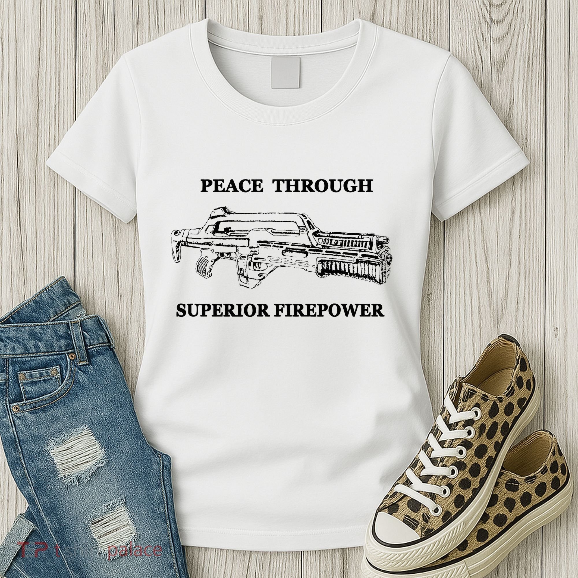 Peace Through Superior Firepower Retro 80S Sci Fi Women's T-Shirt