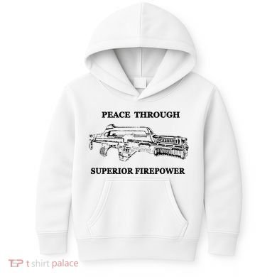 Peace Through Superior Firepower Retro 80S Sci Fi Kids Hoodie