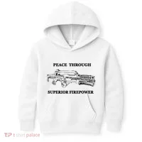 Peace Through Superior Firepower Retro 80S Sci Fi Kids Hoodie thumb 0