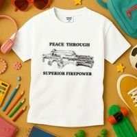 Peace Through Superior Firepower Retro 80S Sci Fi Kids T-Shirt thumb 3